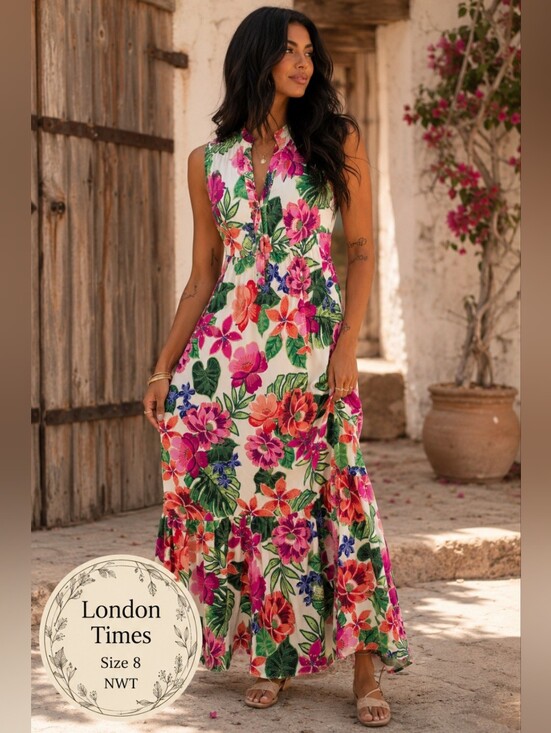 London Times Dresses & Skirts - London Times NWT Tropical Floral Maxi Dress Size 8